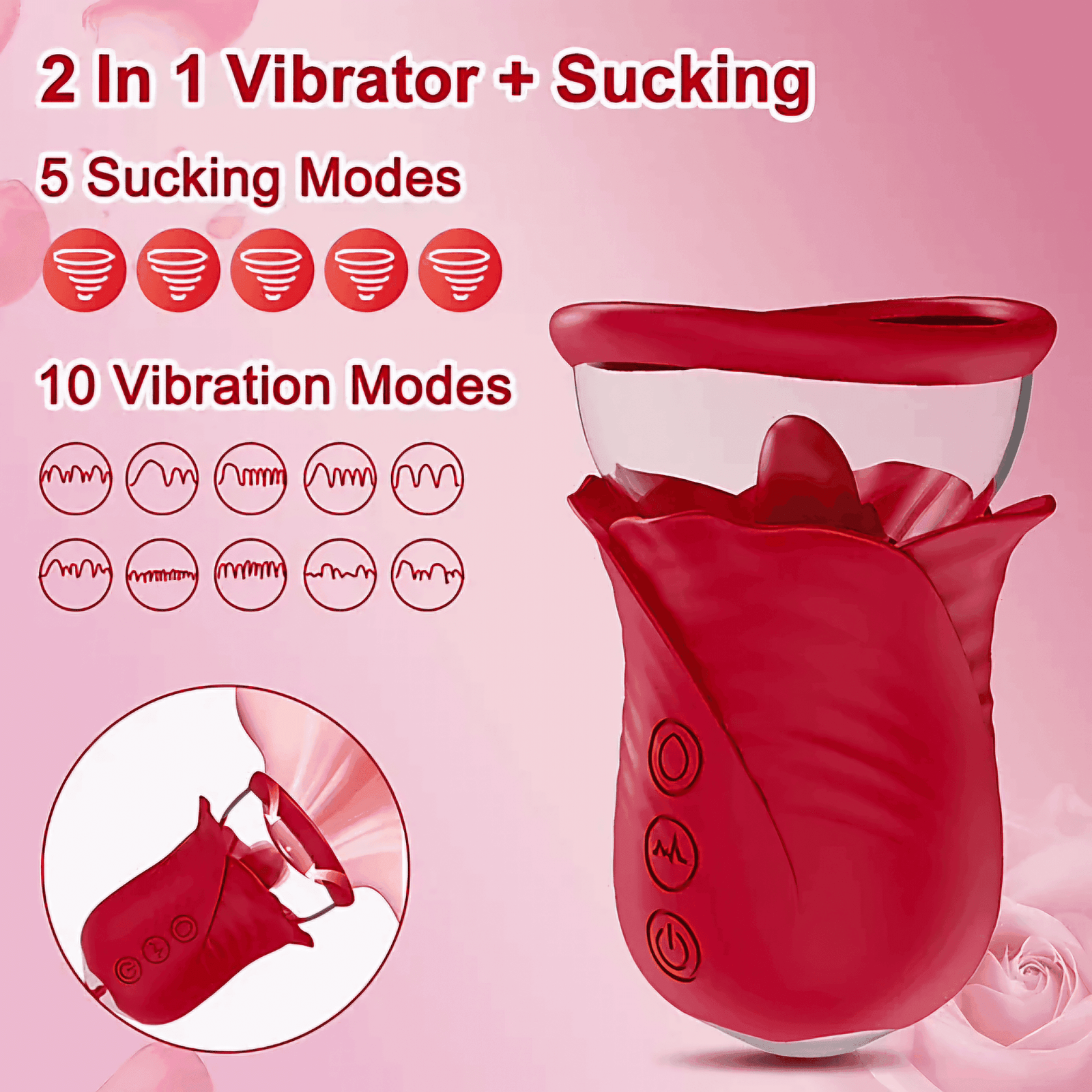 Rose vibrator 3 in1, Licking, Sucking Vibrating - Image 4