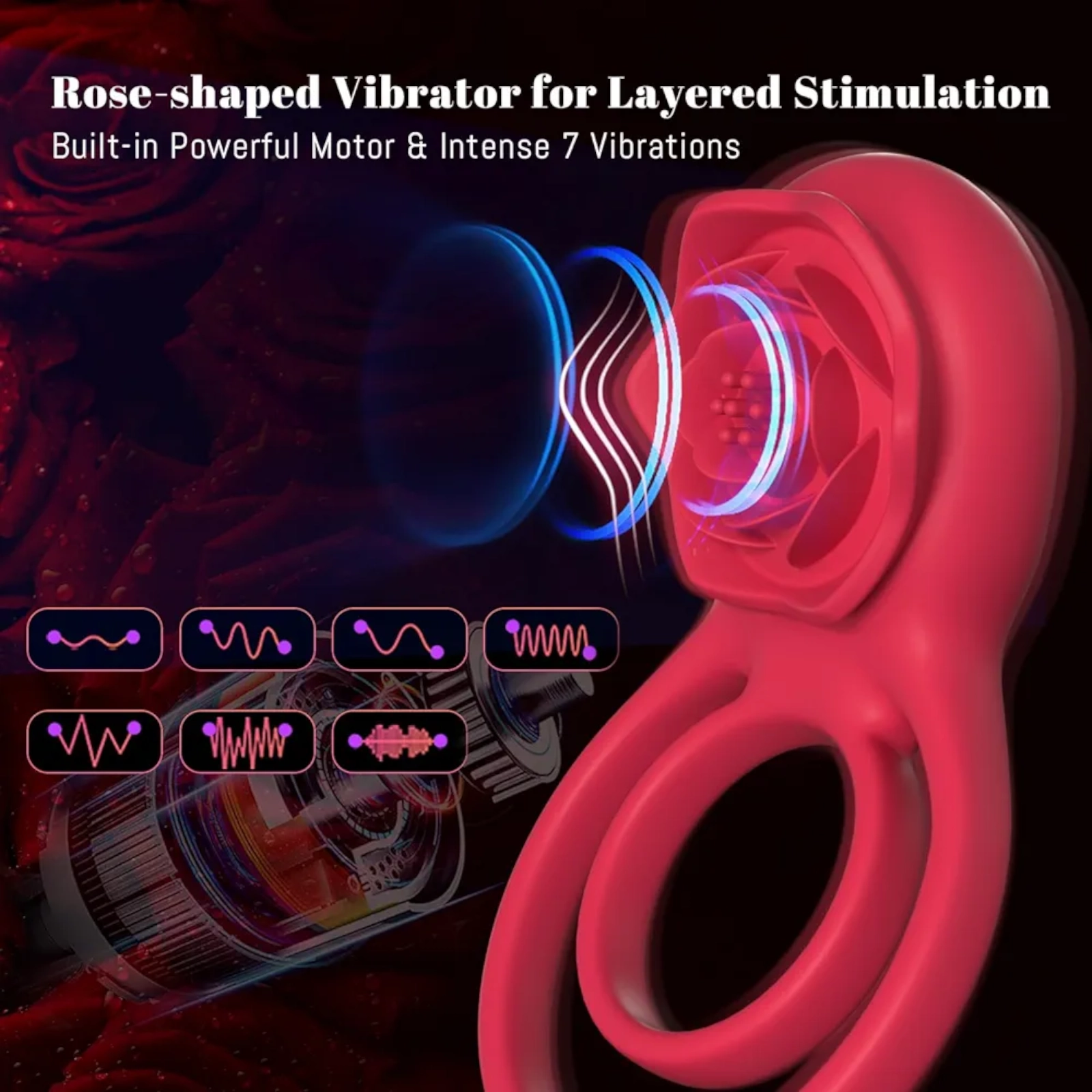 Vibrating Cock Ring with Rose Clitoral Stimulator – Dual Penis Ring Vibrator for Couples Pleasure - Image 5