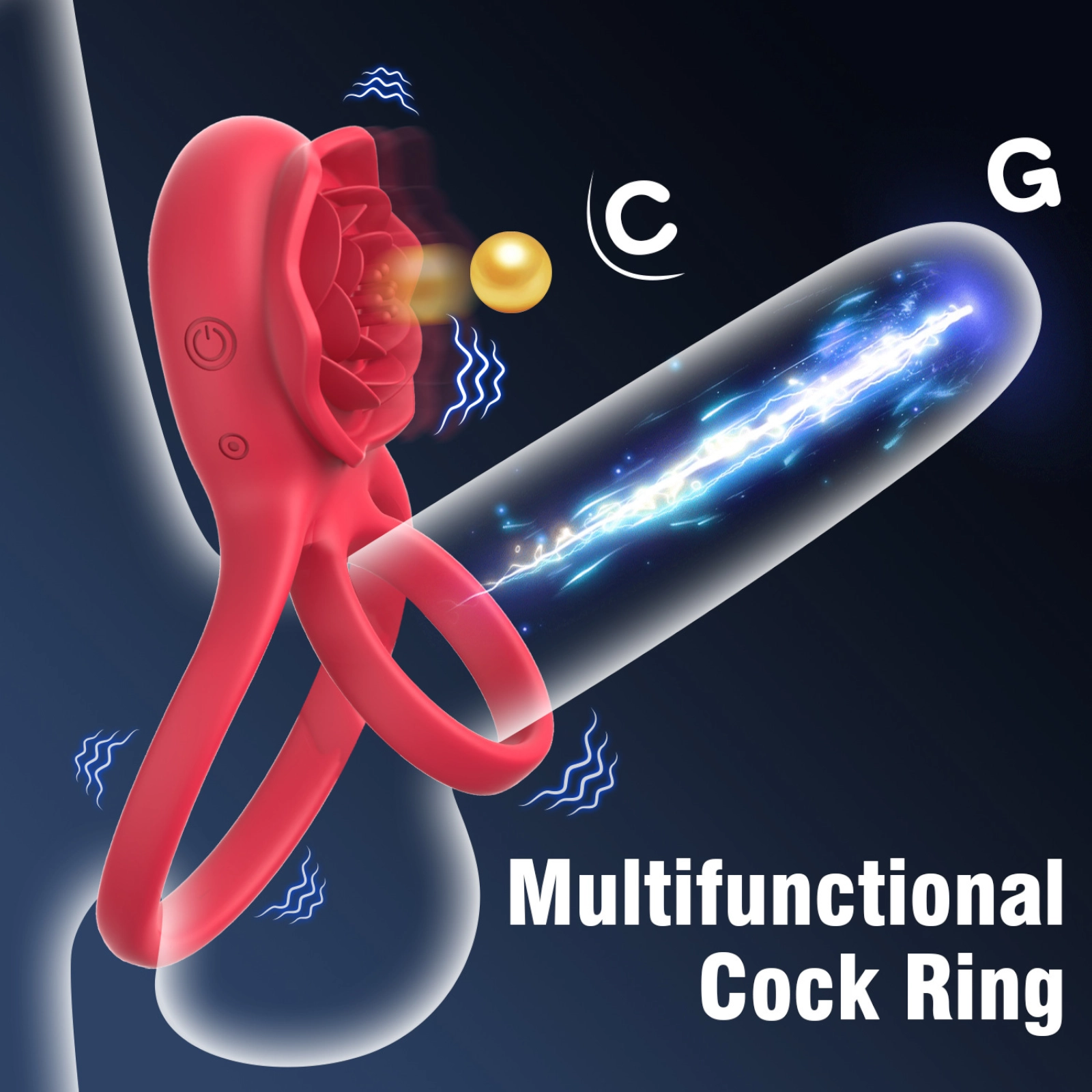 Vibrating Cock Ring with Rose Clitoral Stimulator – Dual Penis Ring Vibrator for Couples Pleasure - Image 3