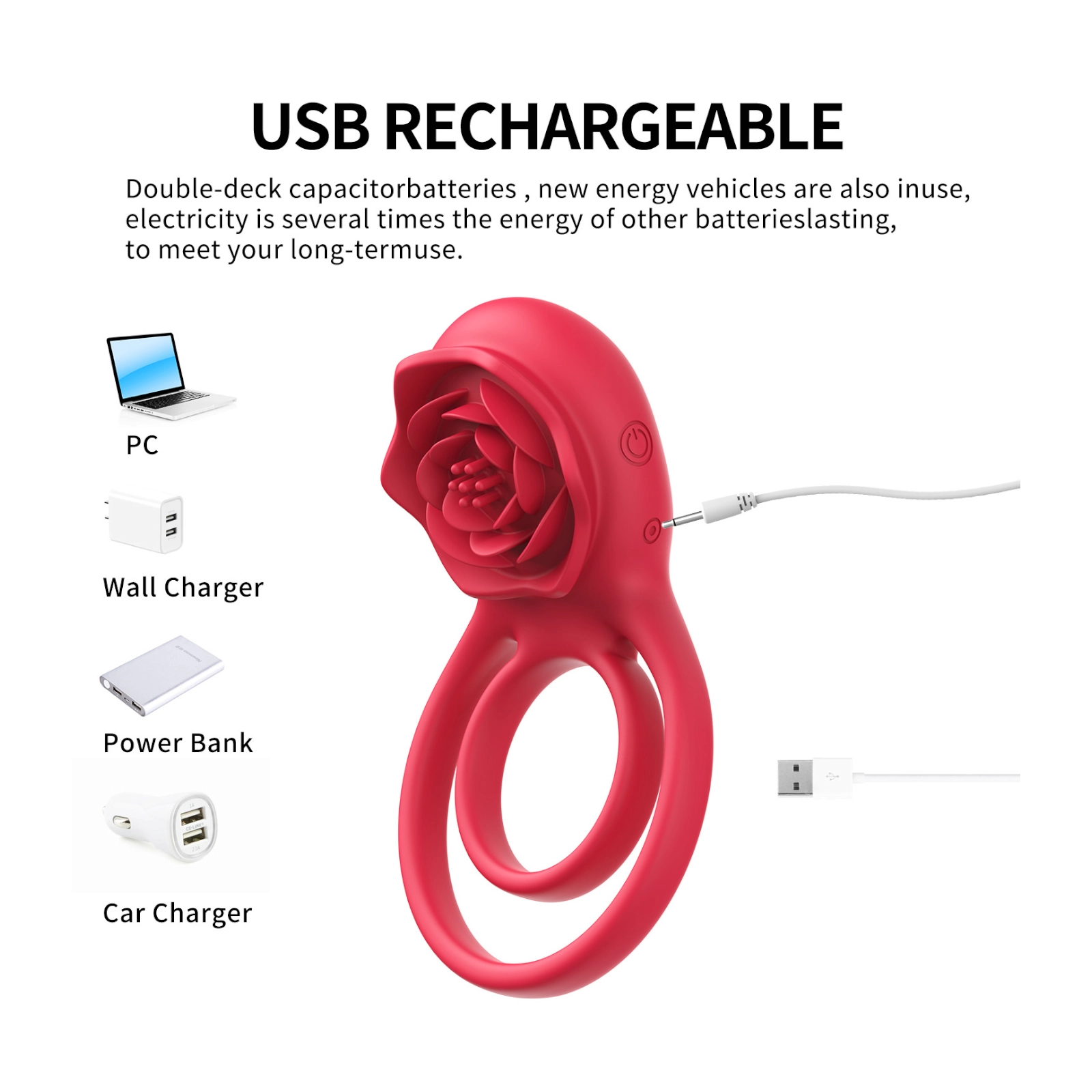 Vibrating Cock Ring with Rose Clitoral Stimulator – Dual Penis Ring Vibrator for Couples Pleasure - Image 6