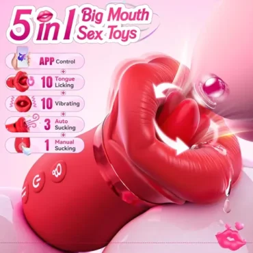 Lovetoy 5IN1 Rose Sucking Vibrator – Tongue Licking & APP Control